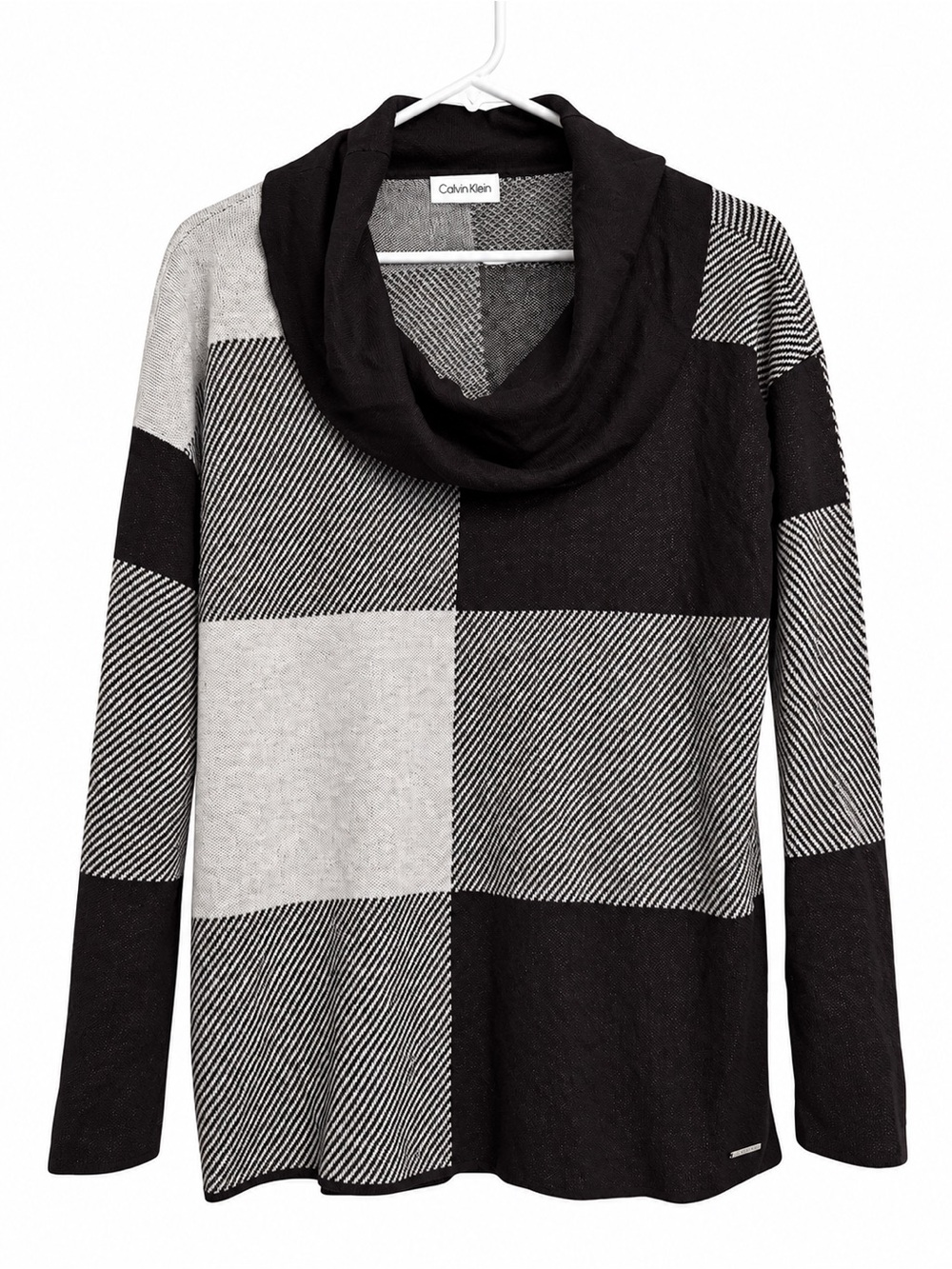 Calvin Klein Checkered Cowl Neck Sweater in Black & Grey Size Medium